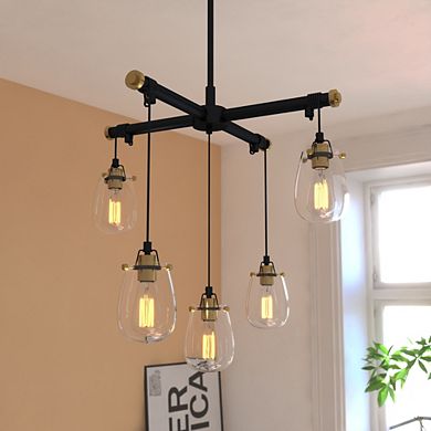 Kassidy 5 Light Black Industrial Teardrop Chandelier Clear Glass