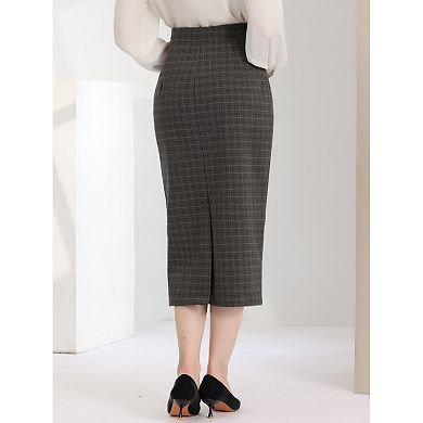 Women's Plaid Skirt Checked Print High Waist Zipper Back Split Bodycon Midi Pencil Skirts