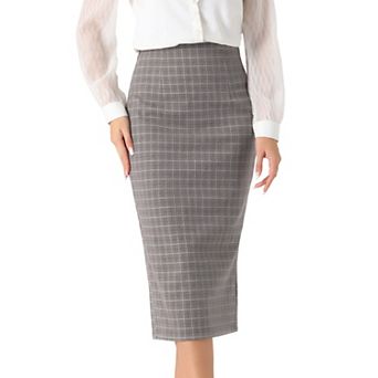 Women's Plaid Skirt Checked Print High Waist Zipper Back Split Bodycon Midi Pencil Skirts