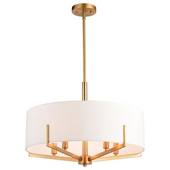 Surrey 5 Light Natural Brass Mid-Century Modern Chandelier White Fabric Drum Shade