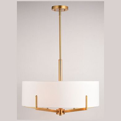 Surrey 5 Light Natural Brass Mid-Century Modern Chandelier White Fabric Drum Shade