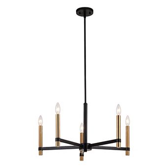 Damen 5 Light Black and Brass Contemporary Candle Chandelier