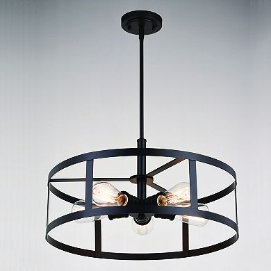 Akron 5L Oil Rubbed Bronze Drum Cage Farmhouse Pendant Light