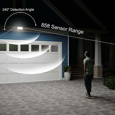 White Motion Sensor Dusk to Dawn Outdoor Security Flood Light - 240 Degree Range - 85 Ft