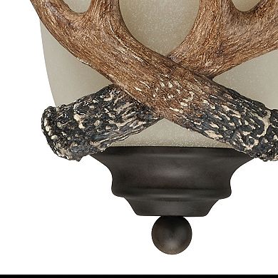 Yoho 1 Light Bronze Rustic Antler Flush Wall Sconce Cream Glass