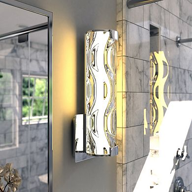 Marseille 1 Light LED Bathroom Vanity Wall Sconce Fixture Clear Wave Glass
