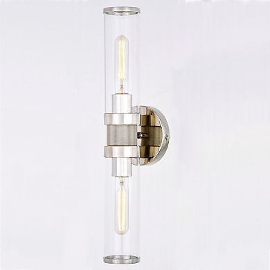 Levitt 2 Light Mid Century Modern Industrial Bathroom Vanity Wall Light Fixture Clear Glass