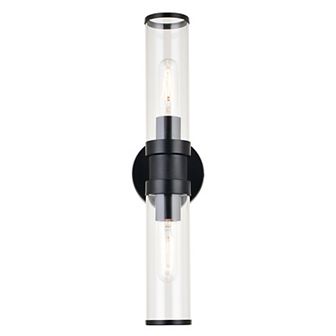 Levitt 2 Light Mid Century Modern Industrial Bathroom Vanity Wall Light Fixture Clear Glass