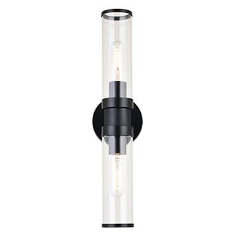 Levitt 2 Light Mid Century Modern Industrial Bathroom Vanity Wall Light Fixture Clear Glass