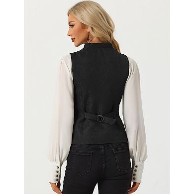 Jacquard Floral Vest for Women's U Neck Single Breasted Gothic Vintage Waistcoat