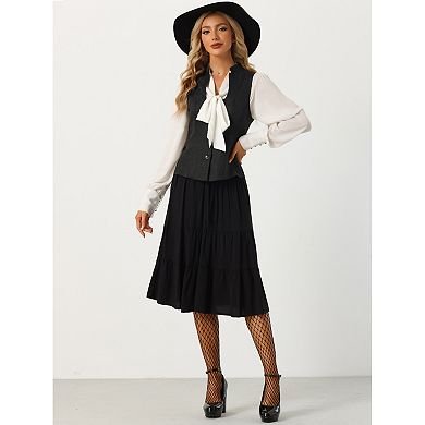 Jacquard Floral Vest for Women's U Neck Single Breasted Gothic Vintage Waistcoat