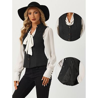 Jacquard Floral Vest for Women's U Neck Single Breasted Gothic Vintage Waistcoat