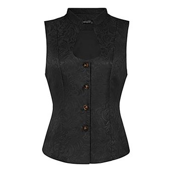 Jacquard Floral Vest for Women's U Neck Single Breasted Gothic Vintage Waistcoat