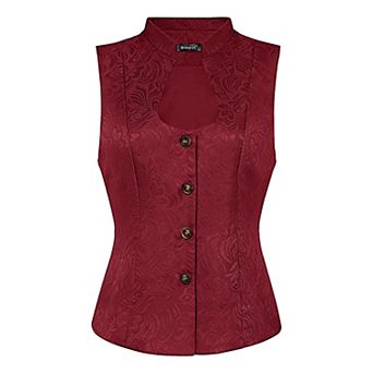 Jacquard Floral Vest for Women's U Neck Single Breasted Gothic Vintage Waistcoat