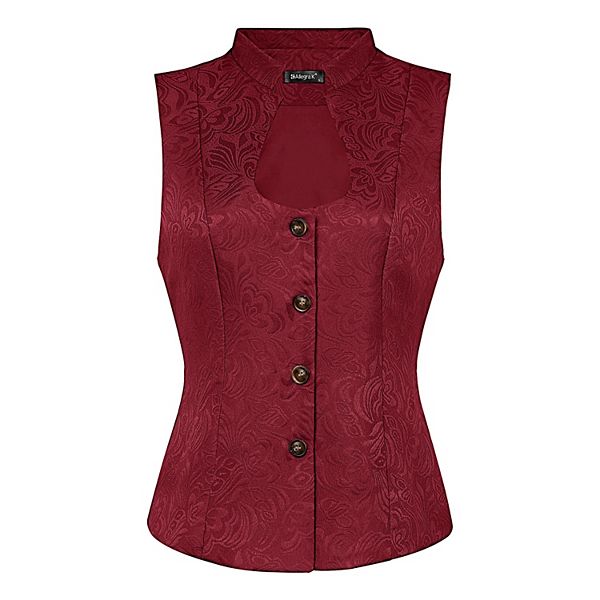 トップス Eaphi JACQUARD CURVY VEST Jacquard Floral Vest for Women's U Neck Single Breasted