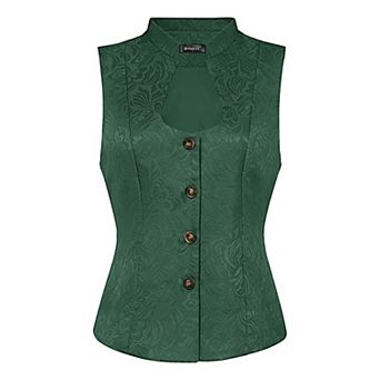 Jacquard Floral Vest for Women's U Neck Single Breasted Gothic Vintage Waistcoat
