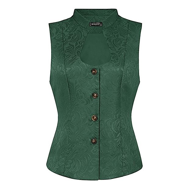 Jacquard Floral Vest for Women's U Neck Single Breasted Gothic