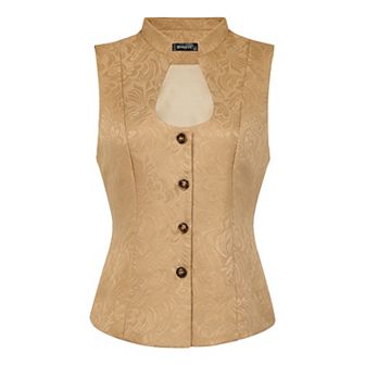 Jacquard Floral Vest for Women's U Neck Single Breasted Gothic Vintage Waistcoat