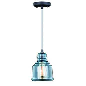 Millie Bronze Farmhouse Jar Mini Pendant Ceiling Light Smoke Blue Glass