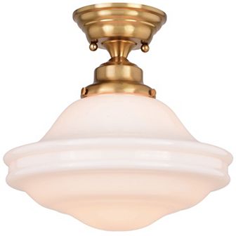 Huntley 12 in W Farmhouse Schoolhouse Semi Flush Mount Ceiling Light Fixture White Glass