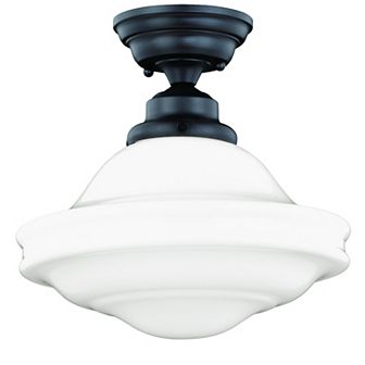 Huntley 12 in W Farmhouse Schoolhouse Semi Flush Mount Ceiling Light Fixture White Glass