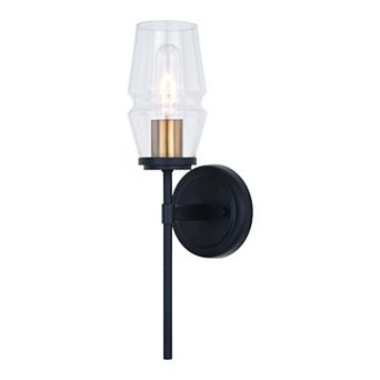 Warren Black and Brass Mid Century Modern Bathroom Vanity Wall Light Fixture Clear Glass