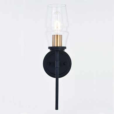 Warren Black and Brass Mid Century Modern Bathroom Vanity Wall Light Fixture Clear Glass