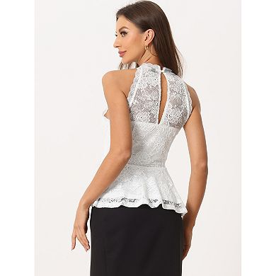 Lace Peplum Top for Women's Elegant Sweetheart Neck Sleeveless Top