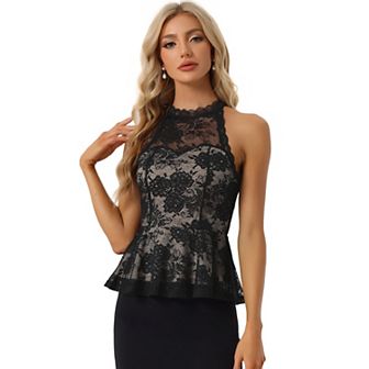 Lace Peplum Top for Women's Elegant Sweetheart Neck Sleeveless Top