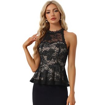 Lace Peplum Top for Women's Elegant Sweetheart Neck Sleeveless Top
