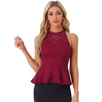 Lace Peplum Top for Women's Elegant Sweetheart Neck Sleeveless Top