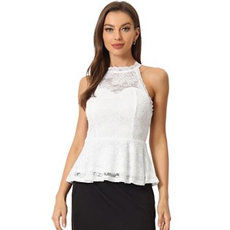 Lace Peplum Top for Women's Elegant Sweetheart Neck Sleeveless Top