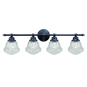 Huntley Farmhouse Schoolhouse Bronze Bathroom Vanity Wall Light Fixture with Clear Seed Glass