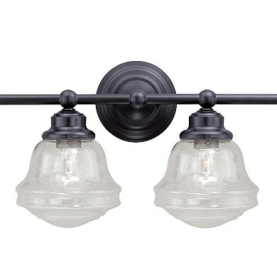 Huntley Farmhouse Schoolhouse Bronze Bathroom Vanity Wall Light Fixture with Clear Seed Glass