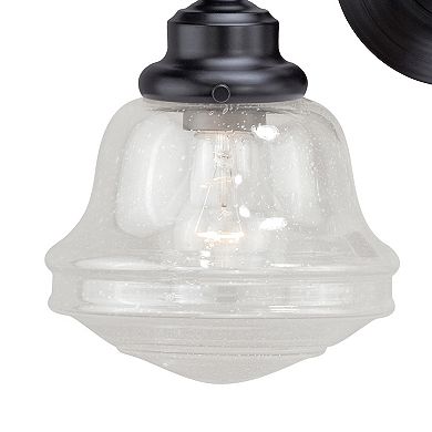Huntley Farmhouse Schoolhouse Bronze Bathroom Vanity Wall Light Fixture with Clear Seed Glass