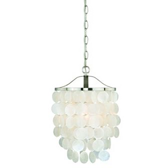 Elsa 1 Light Satin Nickel Coastal Capiz Shell Waterfall Pendant