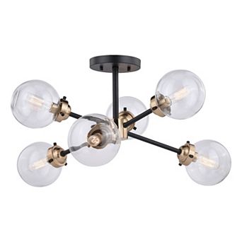 Orbit Mid-Century Modern Sputnik Semi Flush Mount Ceiling Light Fixture Clear Glass Globes