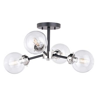 Orbit Mid-Century Modern Sputnik Semi Flush Mount Ceiling Light Fixture Clear Glass Globes