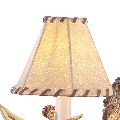 Lodge Rustic Wood Antler Armed Wall Sconce Light Fixture with Faux Leather Shade