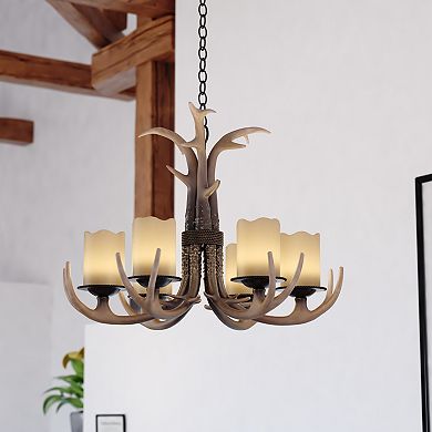 Yoho 6 Light Bronze Rustic Antler Chandelier