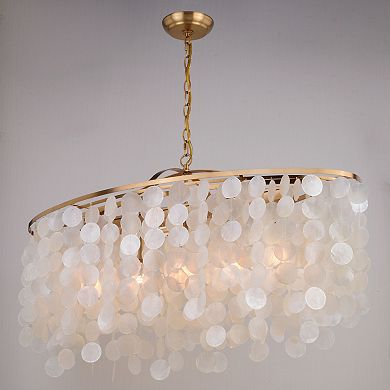 Elsa 5 Light Modern Coastal Glam Linear Chandelier Island Pendant Fixture with Capiz Shell