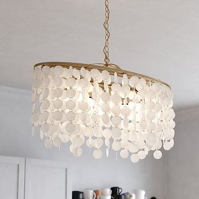 Elsa 5 Light Modern Coastal Glam Linear Chandelier Island Pendant Fixture with Capiz Shell