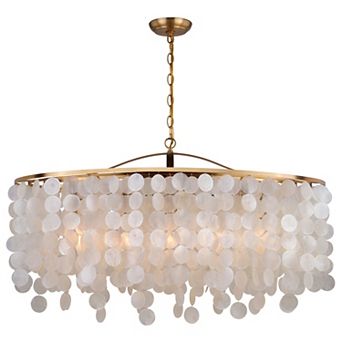 Elsa 5 Light Modern Coastal Glam Linear Chandelier Island Pendant Fixture with Capiz Shell