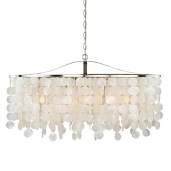 Elsa 5 Light Modern Coastal Glam Linear Chandelier Island Pendant Fixture with Capiz Shell