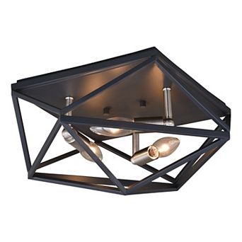 Hailey 15 in W Black Nickel Industrial Cage Flush Mount Ceiling Light Fixture