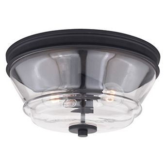 Toledo 13 in W Black Industrial Flush Mount Ceiling Light Fixture Clear Glass
