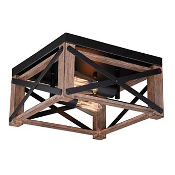 Colton 12 in W Brown Wood Cage Flush Mount Ceiling Light Fixture