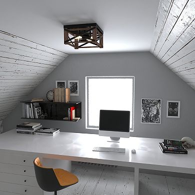 Colton 12-in W Brown Wood Cage Flush Mount Ceiling Light Fixture