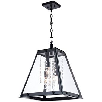 Tremont Crystal Black Industrical Glas Pendant Lantern Light Fixture Clear Glass