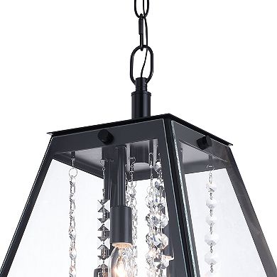 Tremont Crystal Black Industrical Glas Pendant Lantern Light Fixture Clear Glass